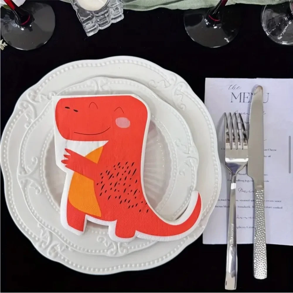 Orange Dinosaur Shaped Paper Napkins, 20-ct